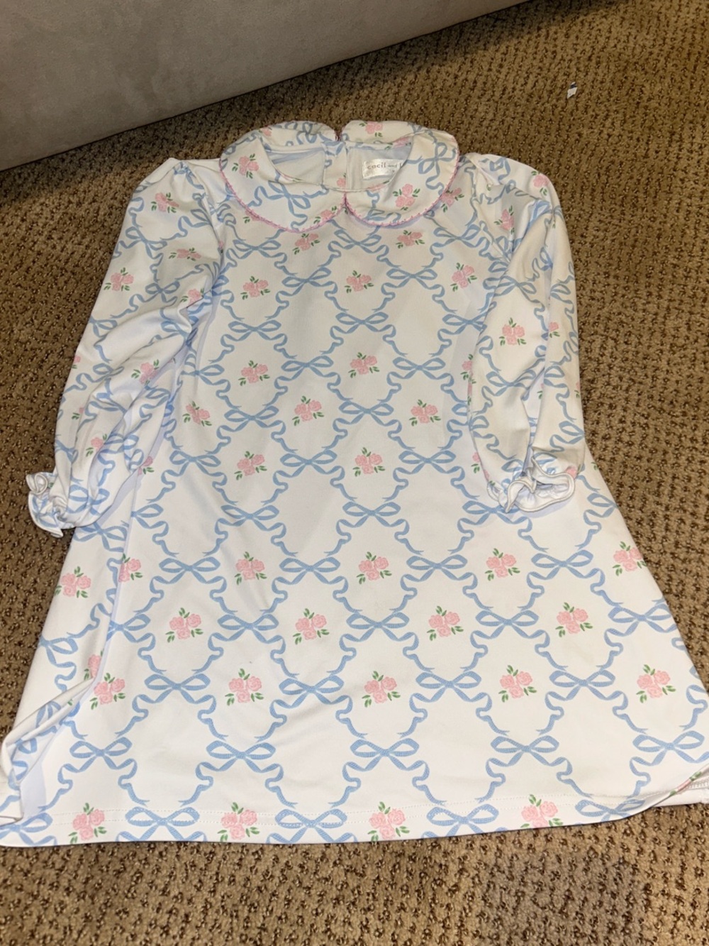 NWOT CECIL & LOU Girls' White Floral Blue Bow Dress size 5